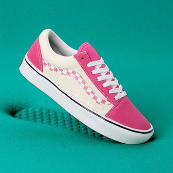 Vans Sidestripe Check Comfycush Old Skool - Naisten Tennarit - Raita Pinkki